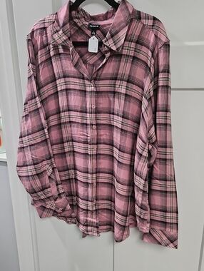 torrid Pink and Black Plaid Button-Up Shirt